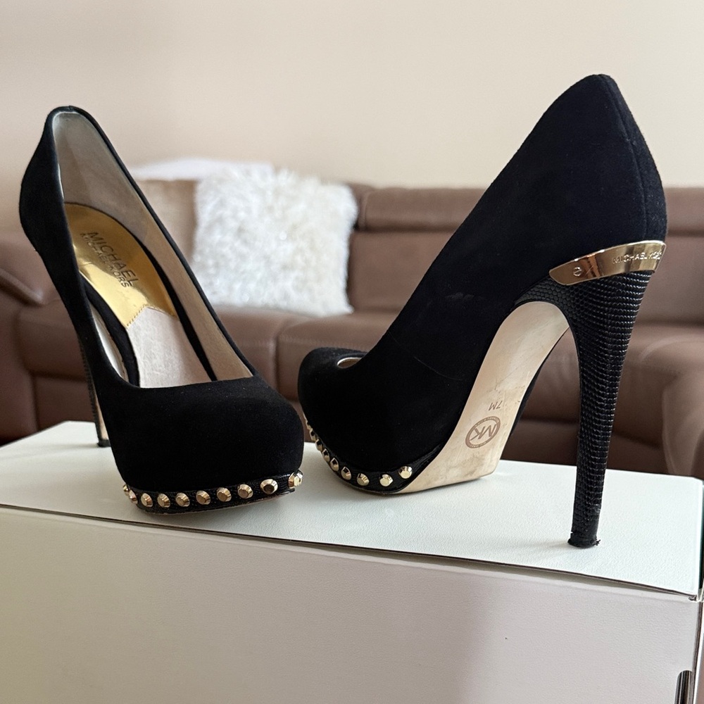 Michael Kors Black Suede Studded Platform Heels